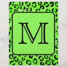 Estampado leopardo negro y verde. Monograma de enc Tarjetones