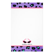 Estampado leopardo púrpura y gafas de sol rosadas  papeleria de diseño