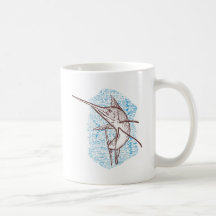 estilo de salto del grabar en madera del pez volad taza