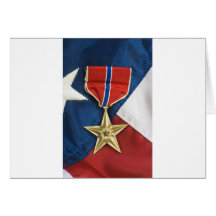 Estrella de bronce en bandera americana tarjetón