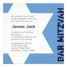 Estrella de la barra Mitzvah de David - azul y del Invitaciones Personales