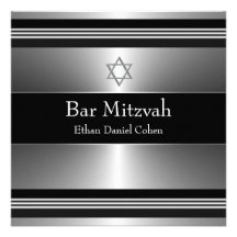Estrella de plata negra de la barra Mitzvah de Dav Invitacion Personalizada