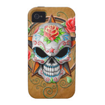 Estrella del cráneo del azúcar, marrón Case-Mate iPhone 4 funda