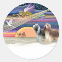 Estrella del navidad - collies barbudos (dos) etiqueta redonda