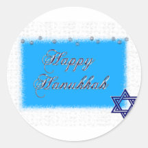 estrella feliz 5 del hannukkah etiqueta redonda