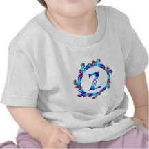 Estrellas azules del rojo del monograma de la letr camiseta
