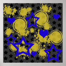 Estrellas azules grises del amarillo poster