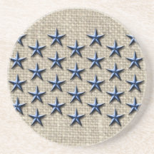 estrellas náuticas azules en el lino posavaso para bebida