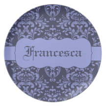 Estrellazo del damasco en lavanda y púrpura platos de comidas