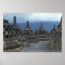 Estructuras de Bell, Borobudur, Java, Indonesia Poster