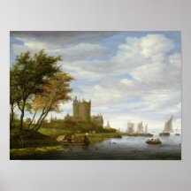 Estuario del río con un castillo posters