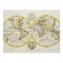 Estudio tirado del mapa del mundo antiguo 2 tarjeta postal