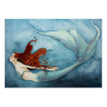 Etiqueta B3 rojo del regalo de la sirena Tarjetas Personales