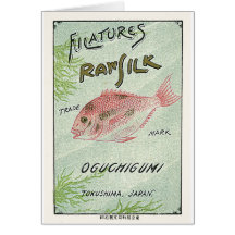 Etiqueta de seda japonesa del vintage de los pesca tarjeton
