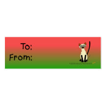 Etiqueta del regalo del gato siamés (rojo y verde) plantillas de tarjetas personales