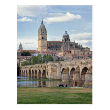 Europa, España, Salamanca. El puente romano encima Tarjeta Postal