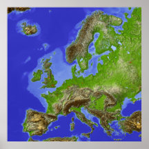 Europa, mapa de alivio sombreado impresiones