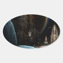 Exploración del arte del fractal del espacio pegatina de oval personalizadas