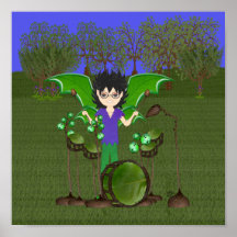 Faerie con alas del muchacho del batería del dragó poster