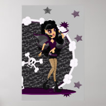 Faerie gótico con la guitarra del cráneo poster