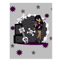 Faerie gótico con la guitarra del cráneo tarjetas postales