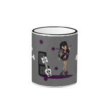 Faerie gótico con la guitarra del cráneo taza de café