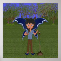 Faerie musical con alas dragón azul del muchacho posters