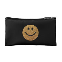 Falsa cara del smiley del brillo del oro