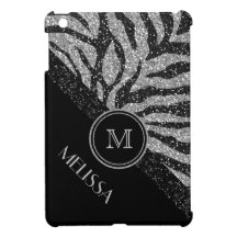 Falsa cebra negra de plata del brillo con el monog iPad mini protectores