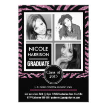 Falsa graduación rosada de la foto de la cebra 3 d invitacion personal 