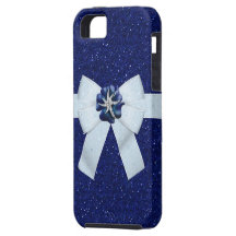 Falsa joya azul del brillo, del arco y del diamant iPhone 5 Case-Mate cárcasa