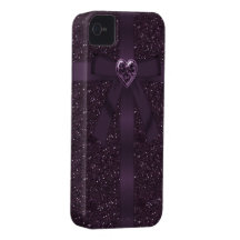 Falsa joya púrpura del brillo, del arco y del cora iPhone 4 Case-Mate protector