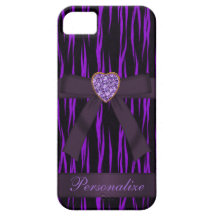 Falso arco y Bling del estampado de animales púrpu iPhone 5 Case-Mate Carcasas