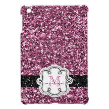 Falso brillo rosado con el monograma femenino y el iPad mini funda