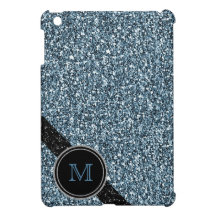 Falso monograma azul y negro del encanto del brill iPad mini cárcasa