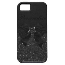 Falsos brillo, arco y flor negros iPhone 5 Case-Mate fundas