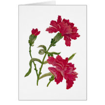 Falsos claveles rojos bordados tarjetas
