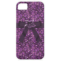 Falsos piedras, arco y flor púrpuras de gema iPhone 5 Case-Mate protector