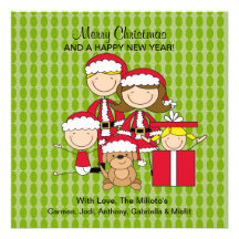 Familia de 4 con la tarjeta de Navidad de la gente Invitacion Personal