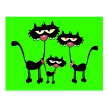 Familia de gato negro tarjetas postales