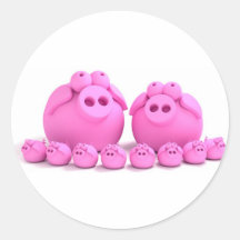 Familia del cerdo pegatina redonda