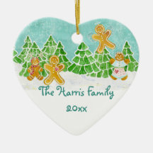 Familia del pan de jengibre y ornamento del ángel adorno