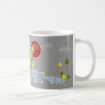 Familia linda caprichosa del elefante en los árbol tazas