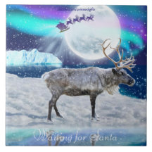 Fantasía ártica del navidad del reno y de Papá Noe Azulejos Cerámicos