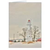 Faro de la playa en la nieve felicitacion 