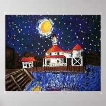 Faro del negro de la noche estrellada poster