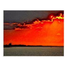 Faro del norte del Block Island en la pintura de l Tarjeta Postal