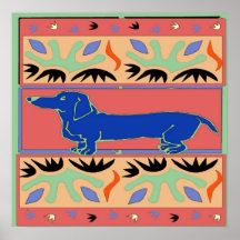 Fauvism azul del extracto del Dachshund Poster