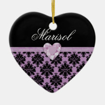 Favor anticuado del cumpleaños del corazón púrpura ornamento de navidad