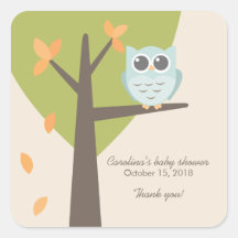 Favor azul de la fiesta de bienvenida al bebé del  calcomanía cuadradas